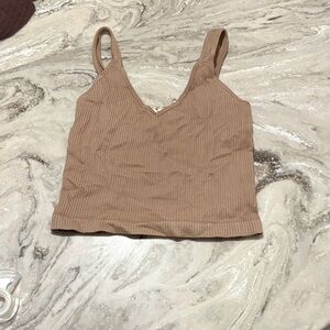 Stylish Ribbed Crop Top in Tan